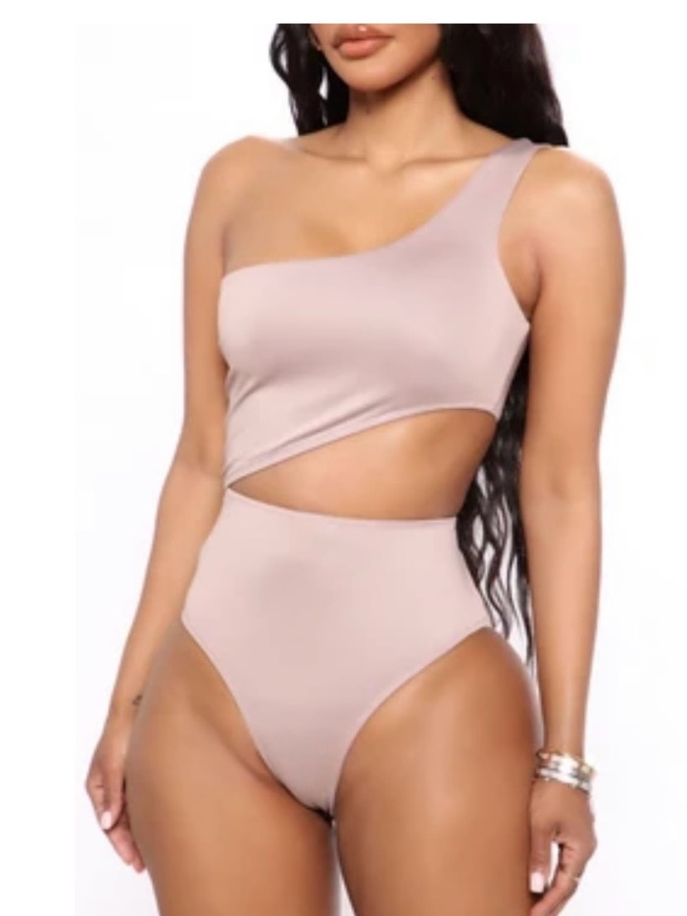 Fashion Nova One-Shoulder Cutout Bodysuit - Taupe